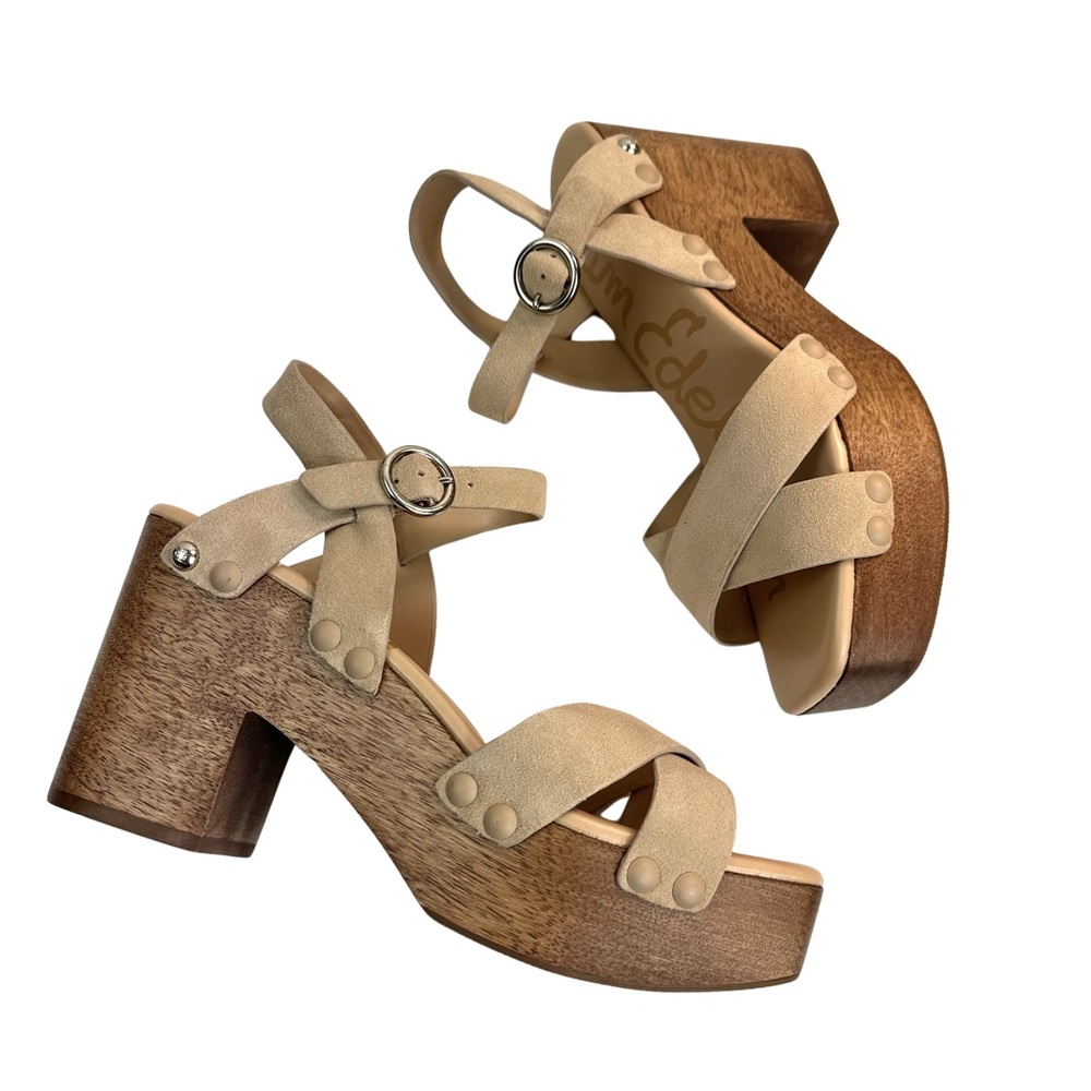 SAM EDELMAN JOSEFINE PLATFORM HEELED SANDAL Color: Camel Suede Size: 9 NEW - Picture 6 of 12